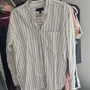 Banana Republic Cream and Brown Striped Button-Down Shirt